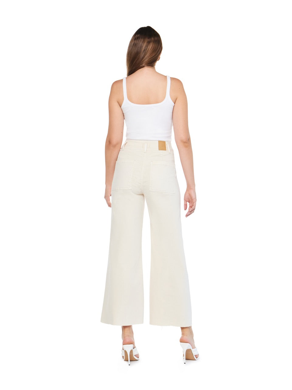 articles of society carine high rise raw wide leg jeans in stone-back view