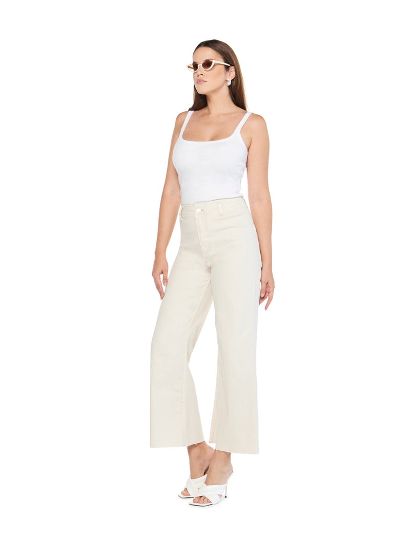 articles of society carine high rise raw wide leg jeans in stone-side view