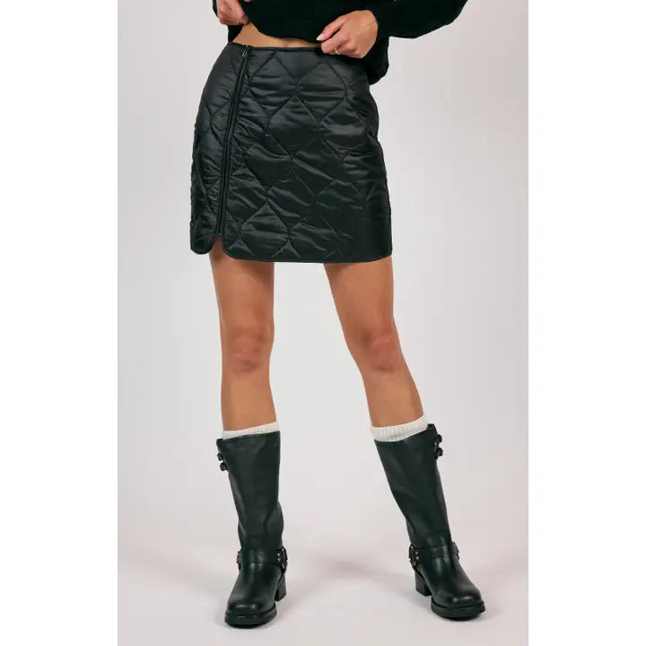 New Horizons Quilt Mini Skirt in black-front