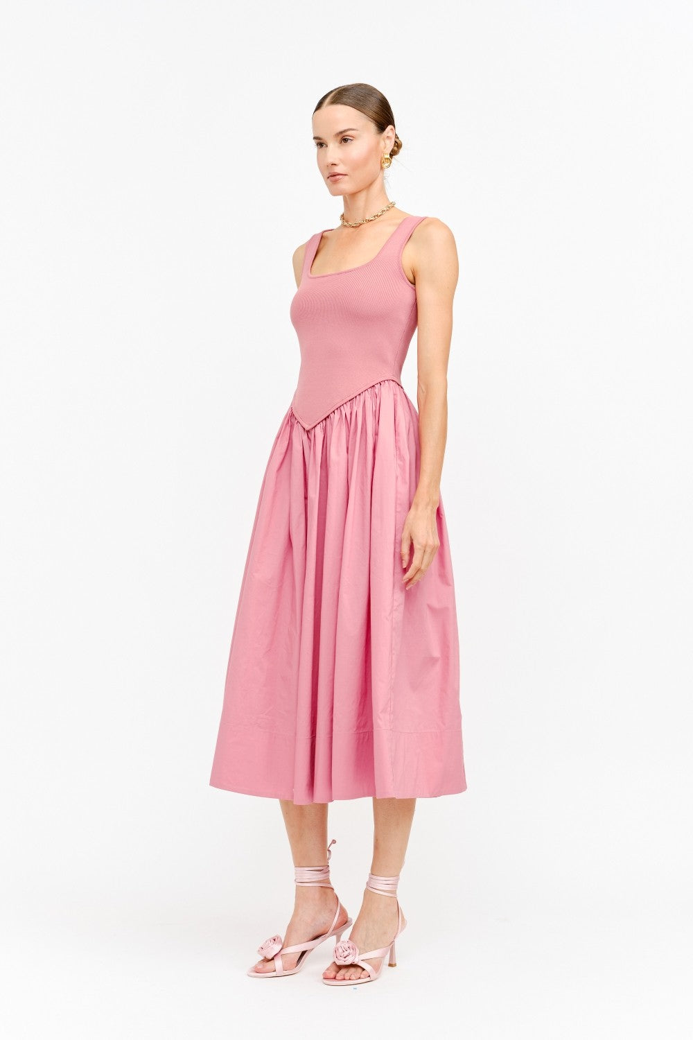 pink mid length dress Franca Midi all supported by adjustable spaghetti straps L'AGENCE Seridie Mid Length Slip