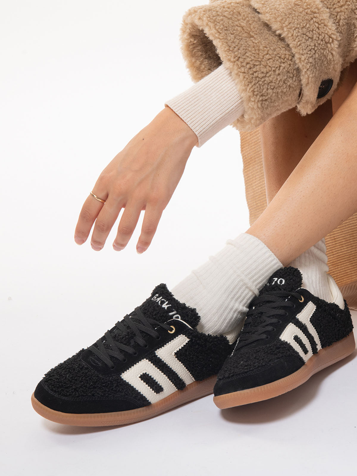 BACK 70 Black and White Teddy Sneakers 