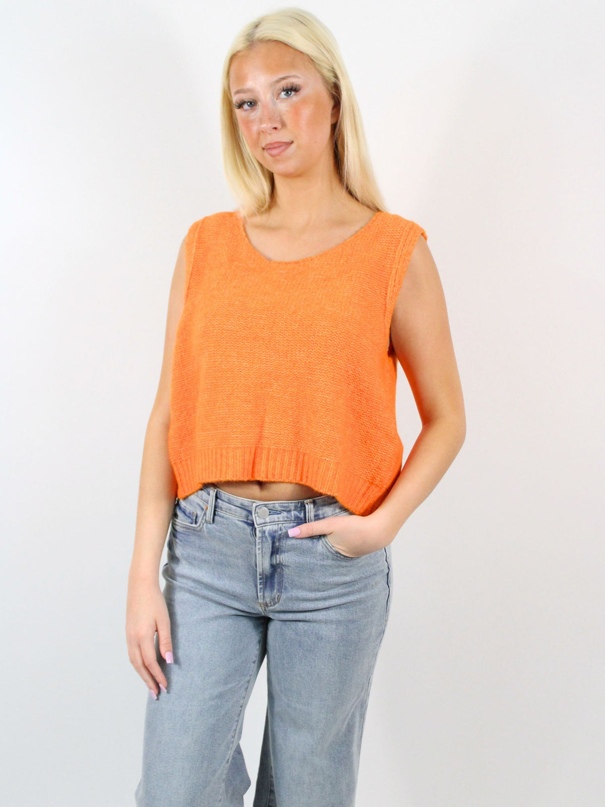 Back Bow Tie Sleeveless Sweater Orange