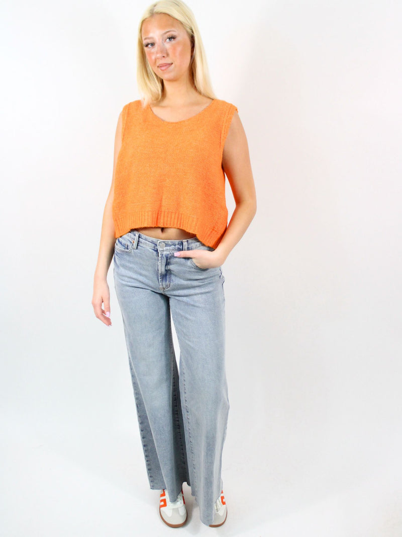 Back Bow Tie Sleeveless Sweater Orange