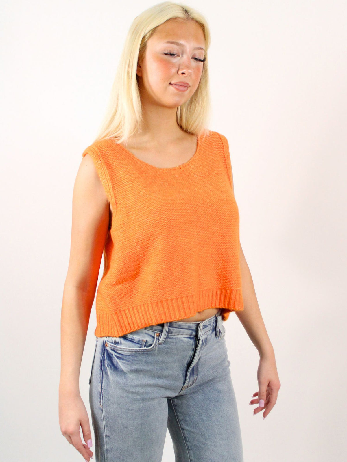 Back Bow Tie Sleeveless Sweater Orange