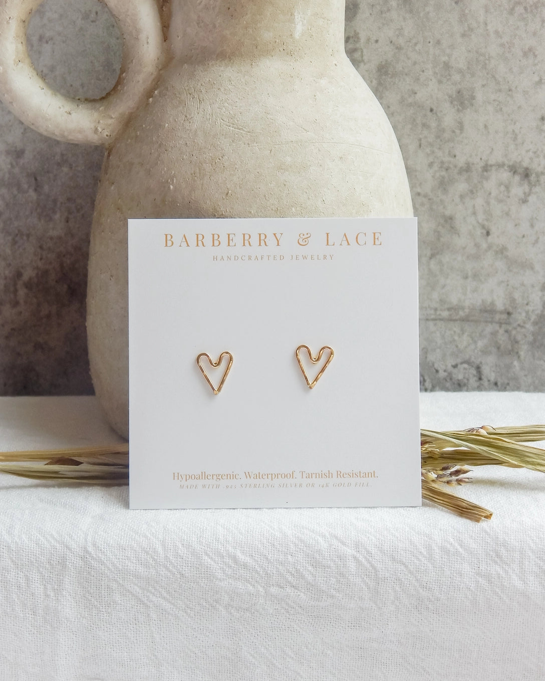 Barberry & Lace 14K Gold-Filled Hammered Heart Stud Earrings Valentine's Day Gift