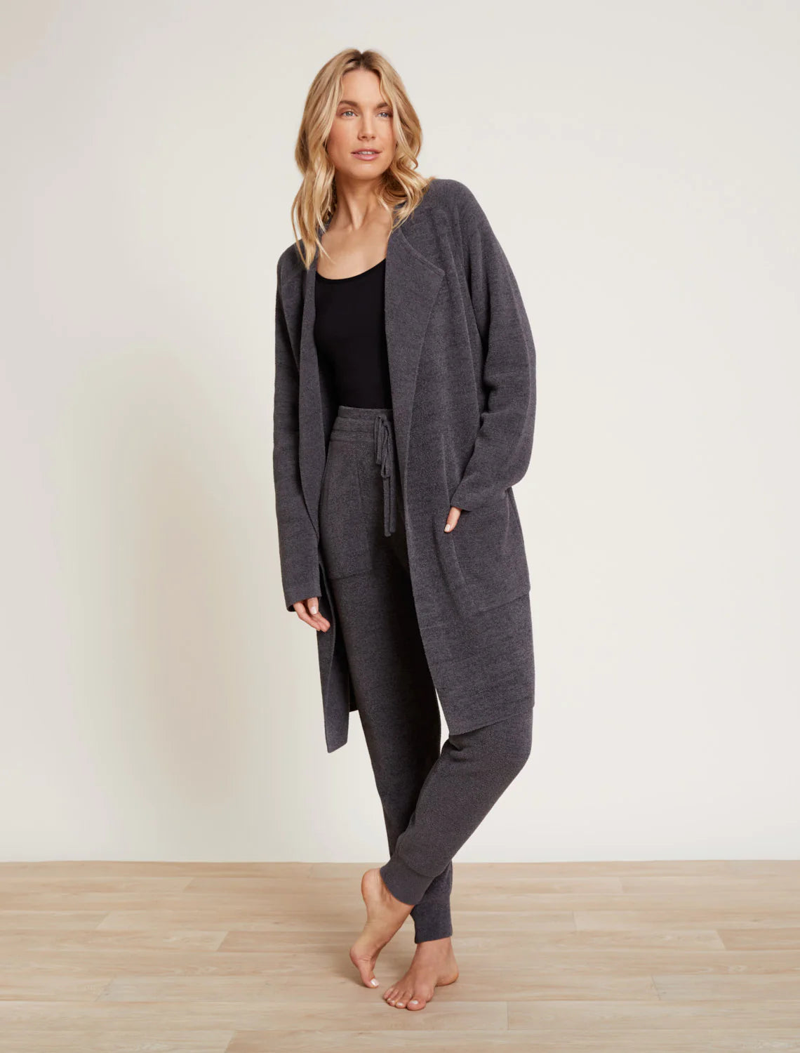 barefoot dreams cozychic ultra lite wide collar jacket in carbon
