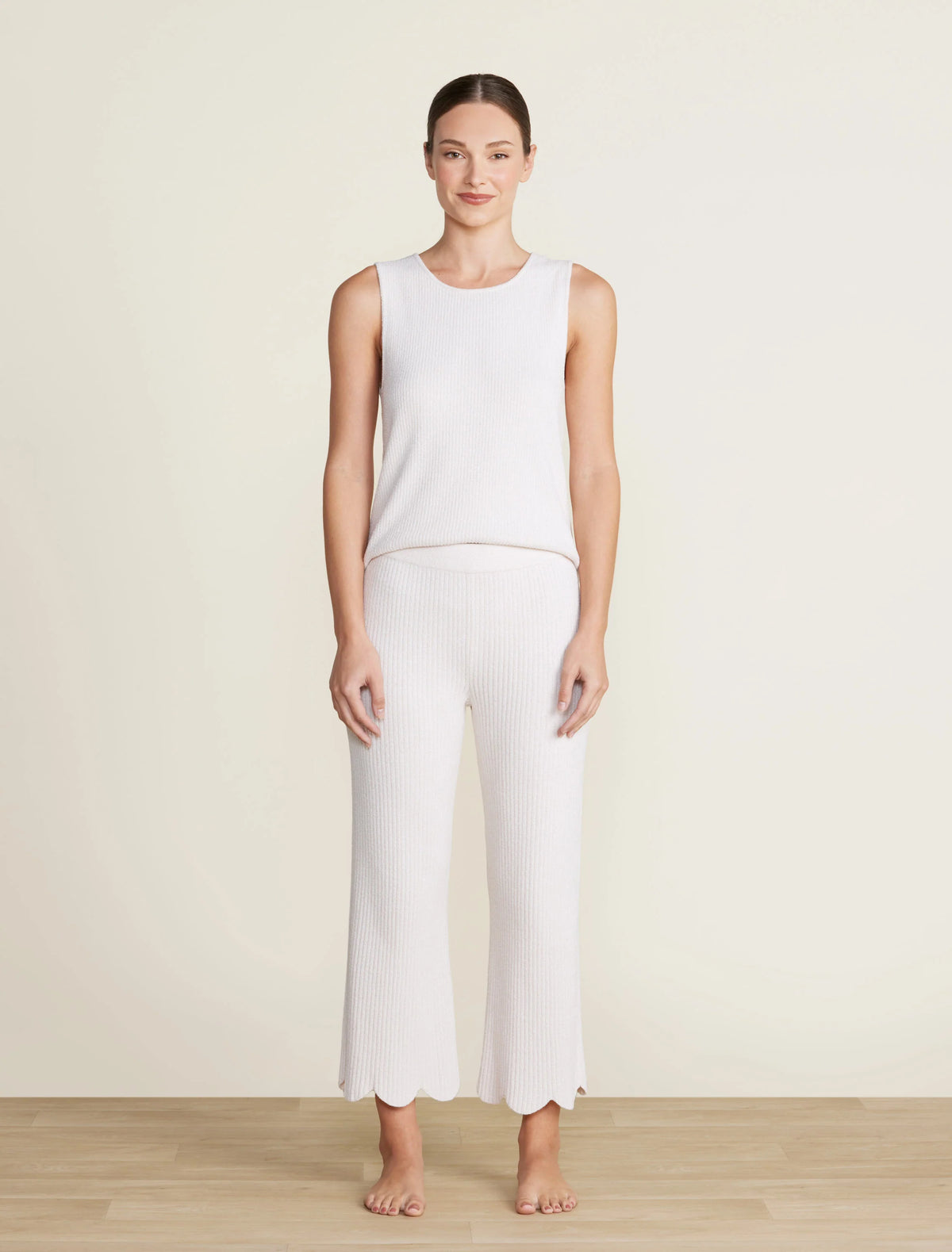 Barefoot Dreams The CozyChic Ultra Lite Scallop Cropped Pant in sand dune - front view
