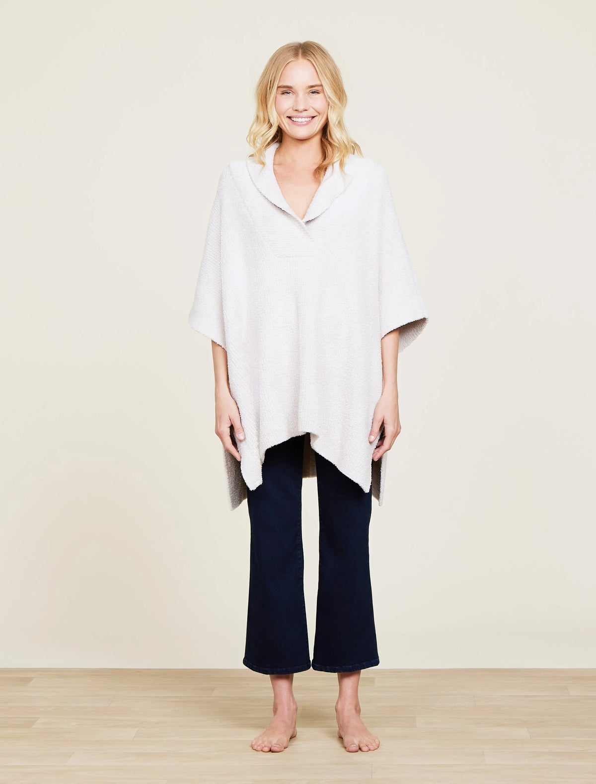 Barefoot Dreams CozyChic® Shawl Collar Poncho  in stone-front