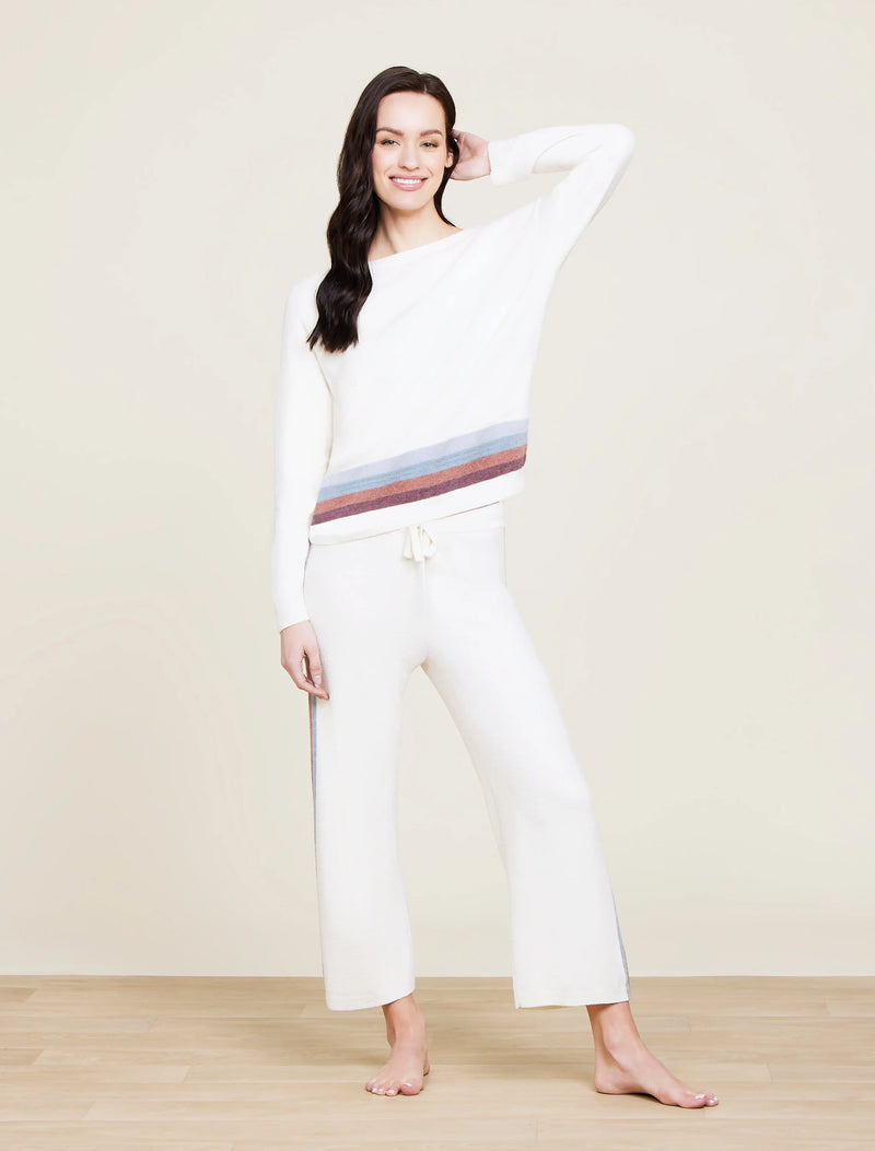 Barefoot Dreams CozyChic Ultra Lite® Multi Stripe Pullover in cream multi-front