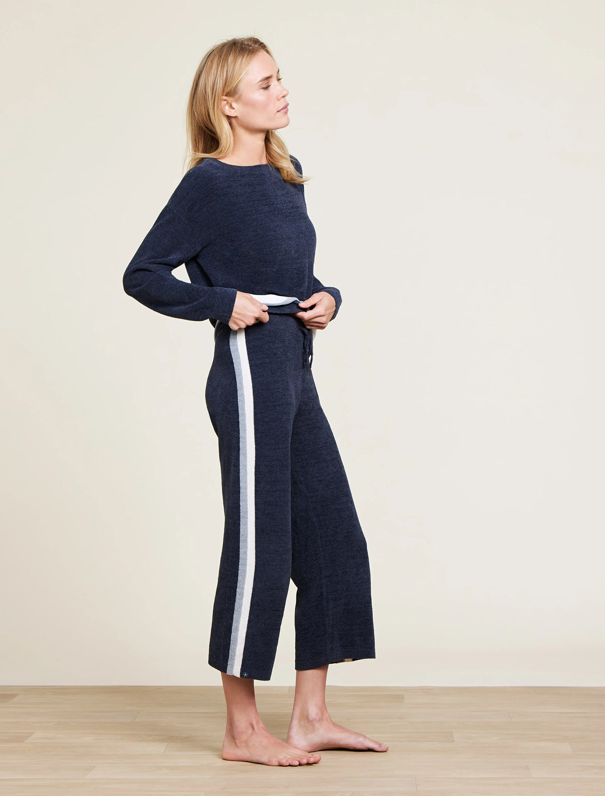 Barefoot Dreams CozyChic Ultra Lite® Multi Stripe Pullover in indigo multi-side