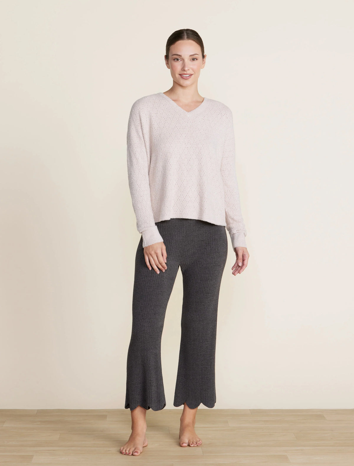 barefoot dream cozychic lite diamond pointelle pullover in chai - front view