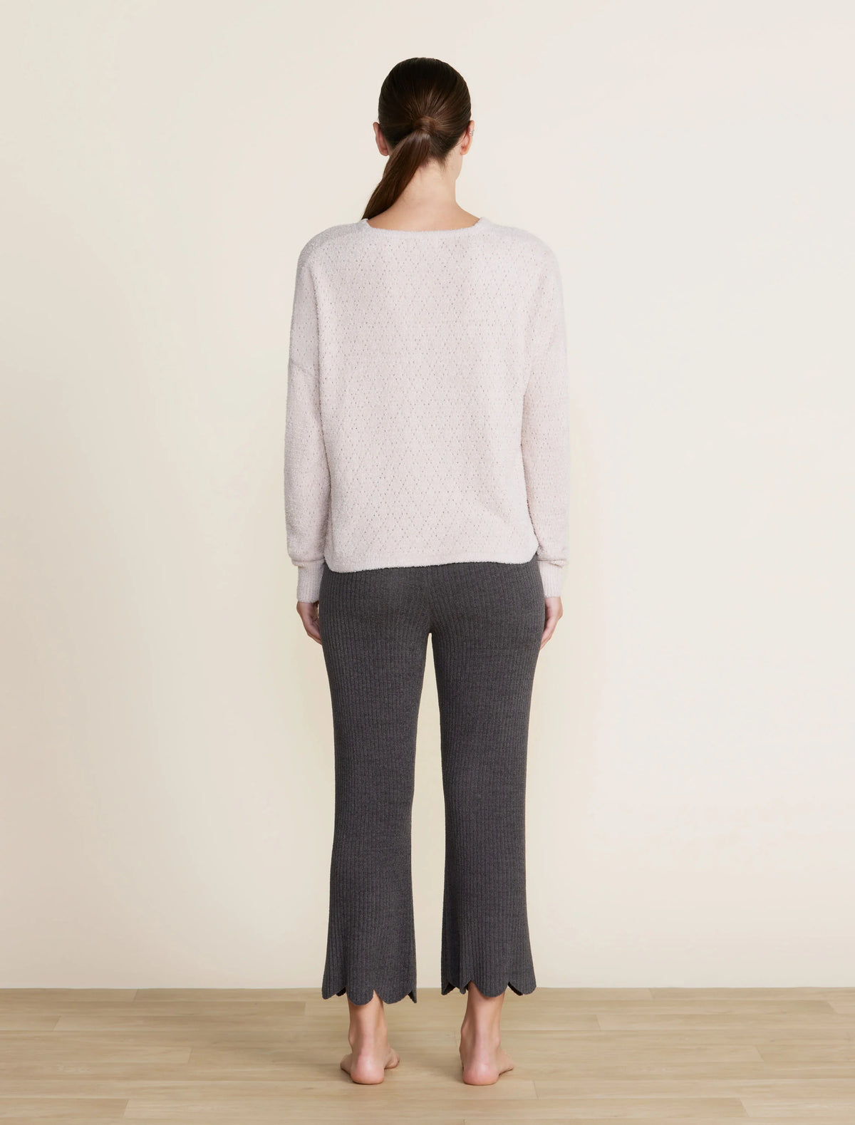 barefoot dream cozychic lite diamond pointelle pullover in chai - back view