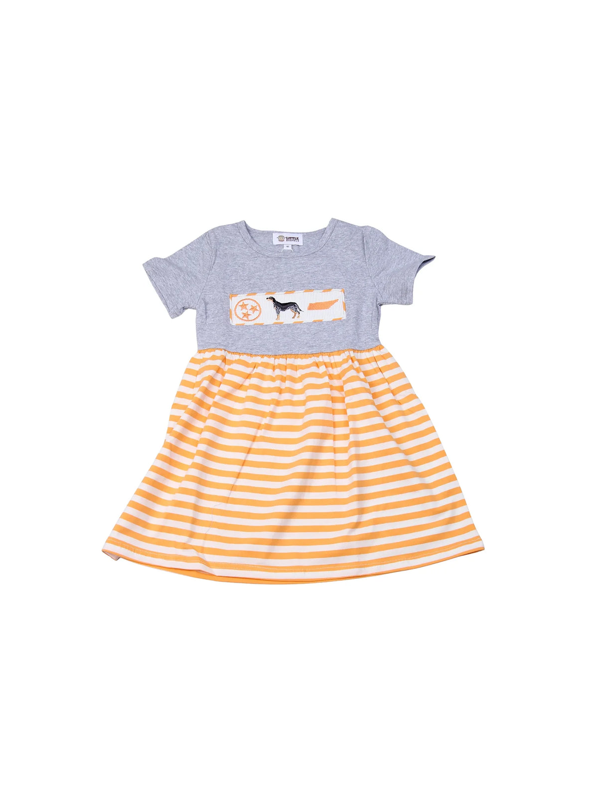 Barrel Down South Baby Girl & Toddler Orange Stripe Smocked Dress for Tennessee Vols Game Day Tennessee Tri-Star TN State Shape Smokey Dog