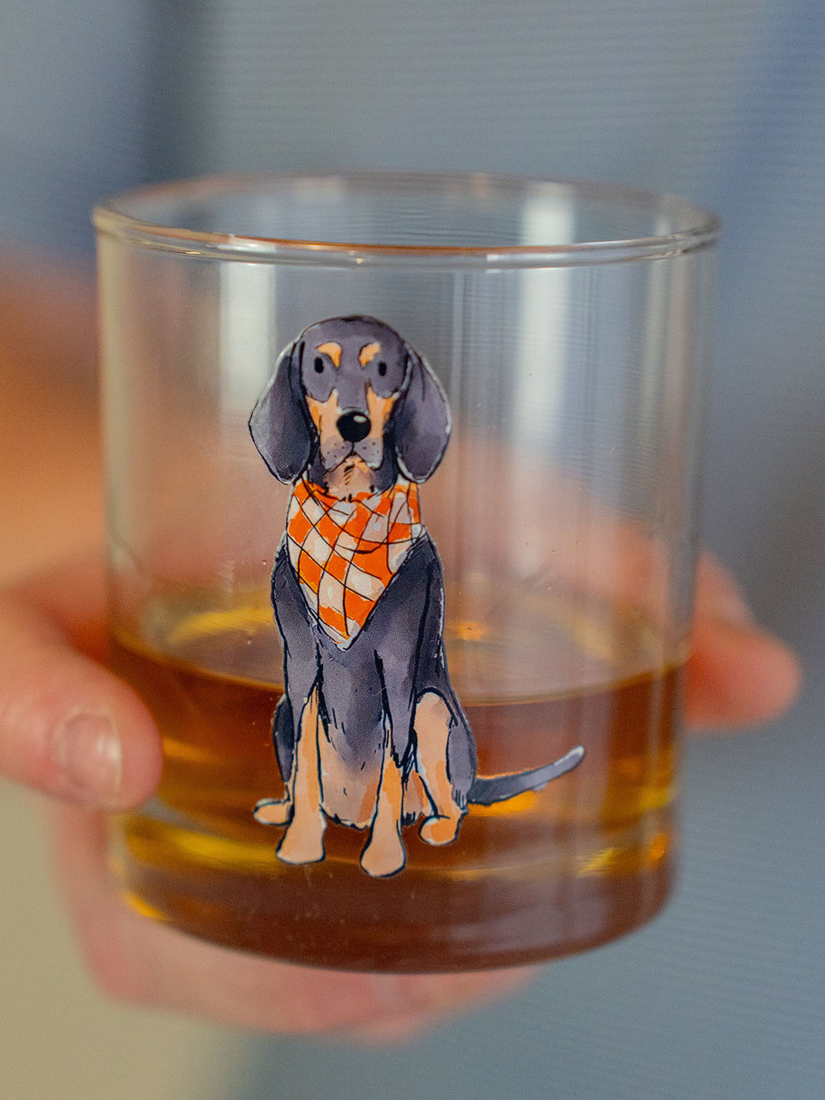 Barrel Down South Bluetick Coonhound Sitting Rocks Whiskey Glass