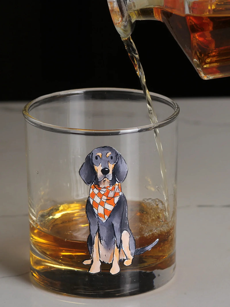 Barrel Down South Bluetick Coonhound Sitting Rocks Whiskey Glass