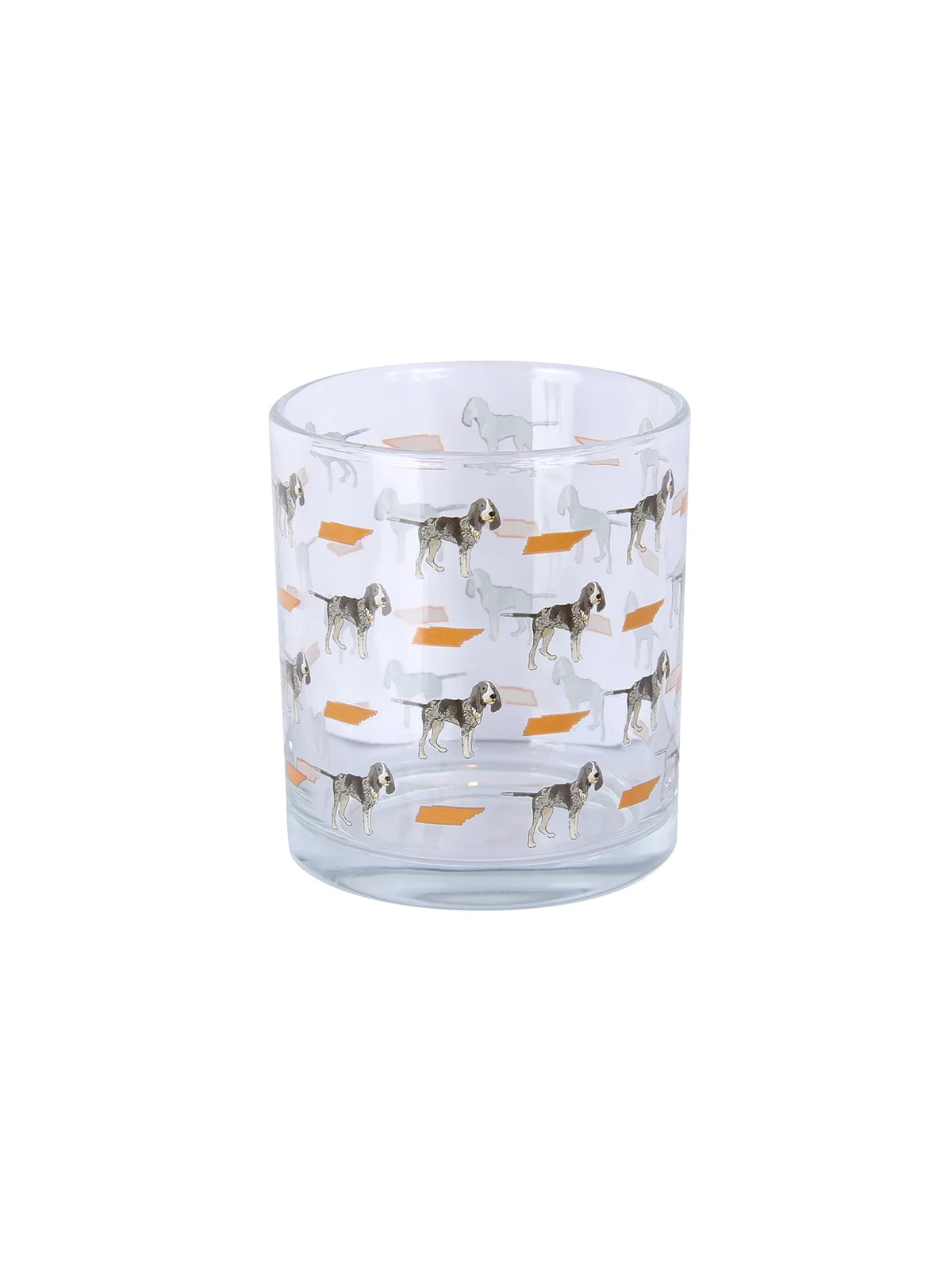 Barrel Down South Bluetick Coonhound & Tennessee Repeat Pattern Rocks Glass