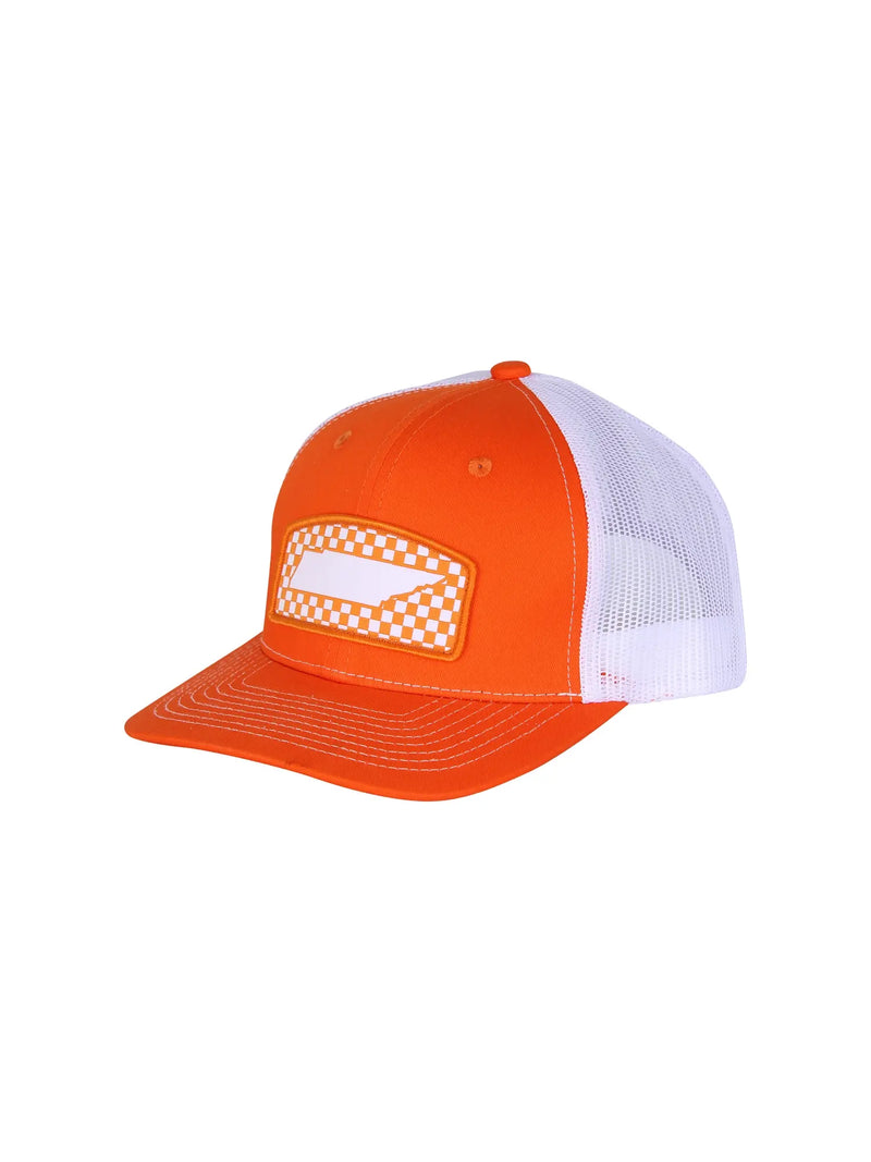 Barrel Down South Checkerboard Tennessee State Shape Patch Hat Orange & White Tennessee Volunteers Game Day