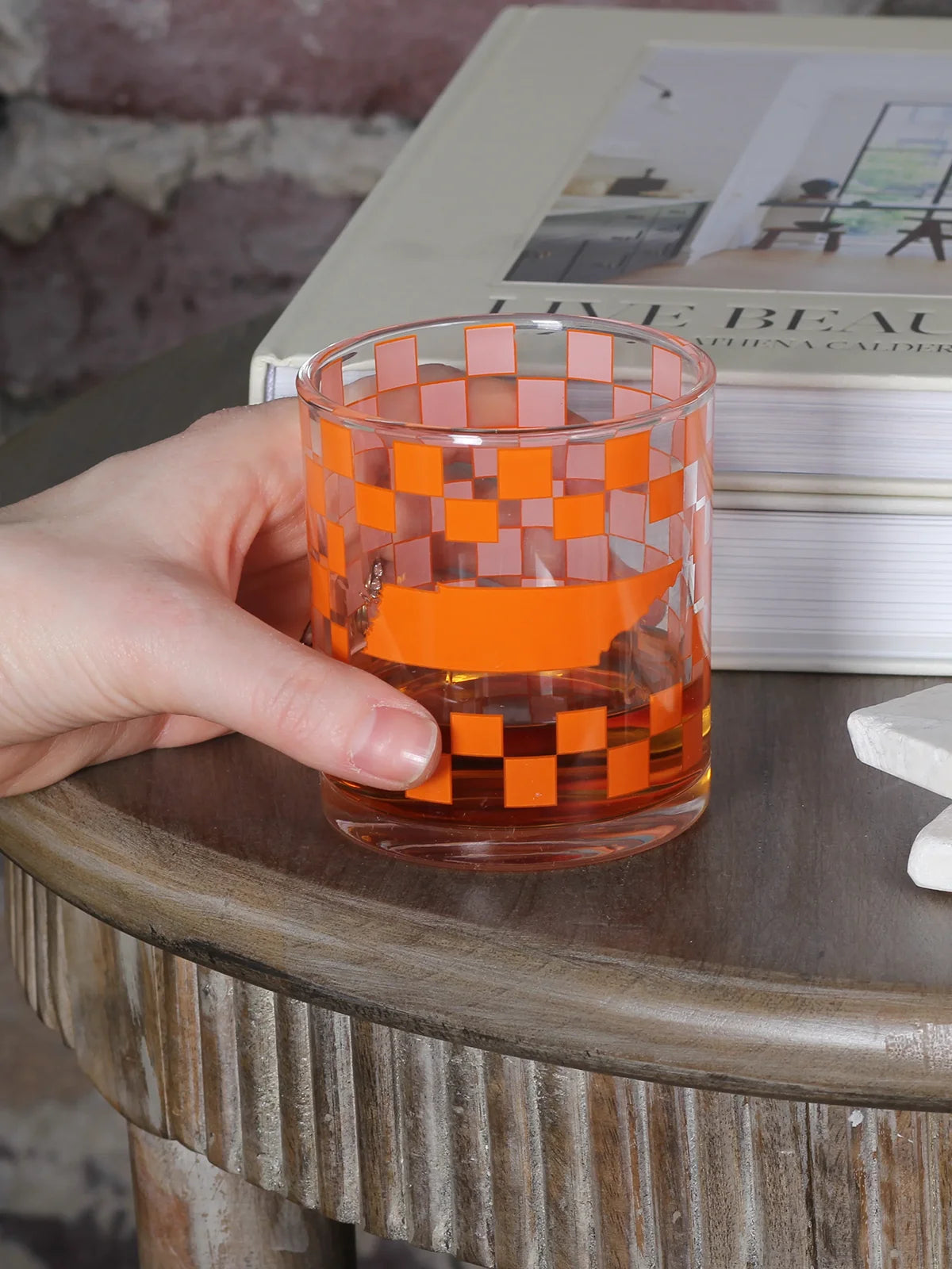 Barrel Down South Tennessee Checkerboard Rocks Whiskey Glass