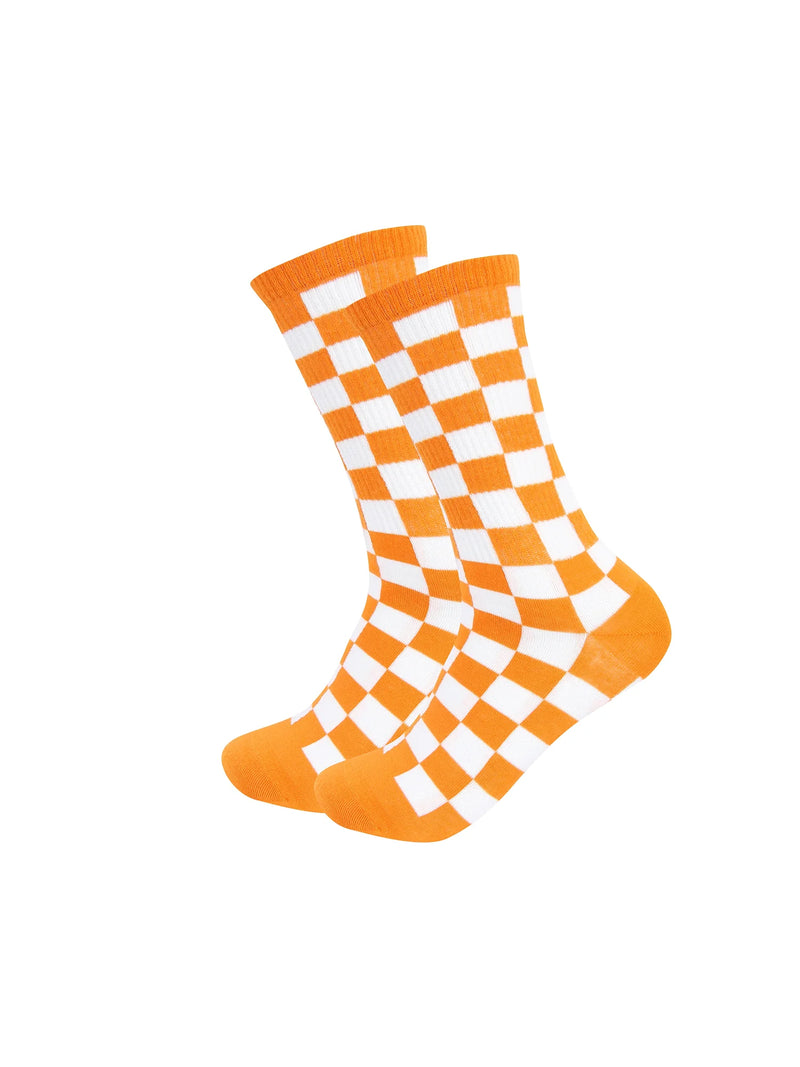Barrel Down South Tennessee Checkered Orange & White Ribbed Crew Socks