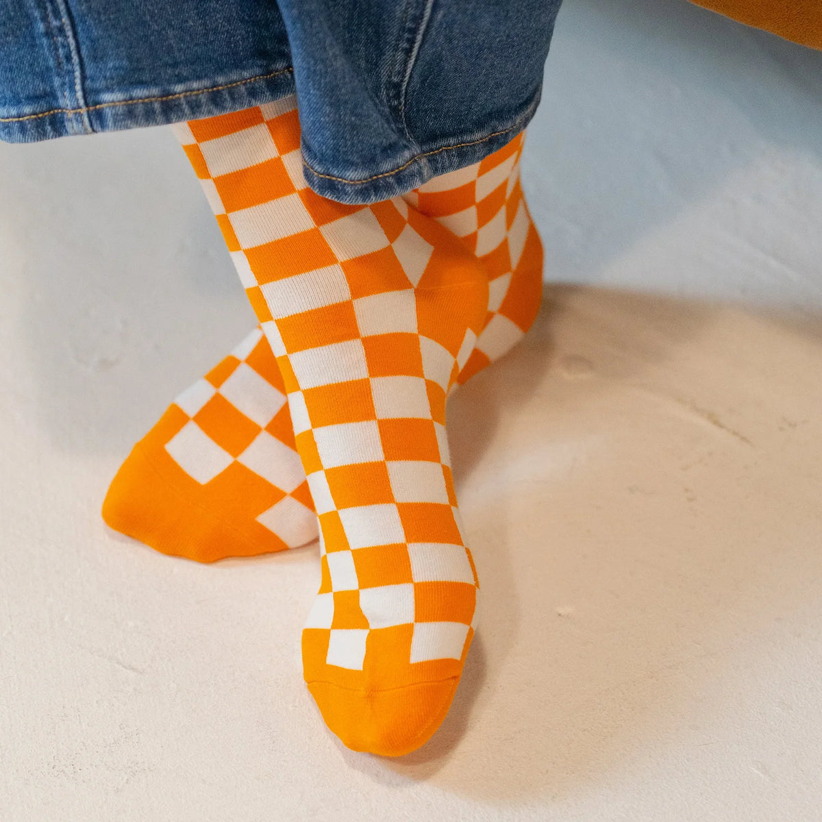 Barrel Down South Tennessee Checkered Orange & White Ribbed Crew Socks