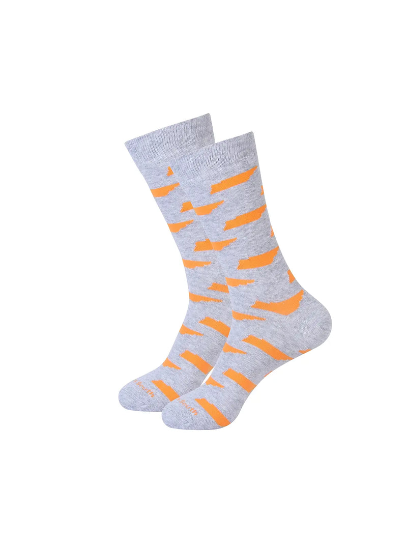 Barrel Down South Tennessee State Shape Grey & Orange Crew Socks