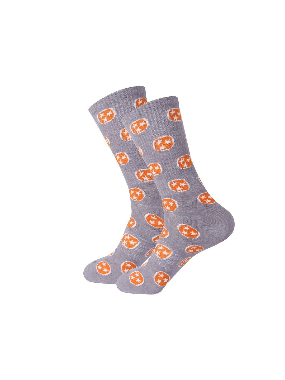 Barrel Down South Tennessee Tri-Star Grey & Orange Ribbed Crew Socks