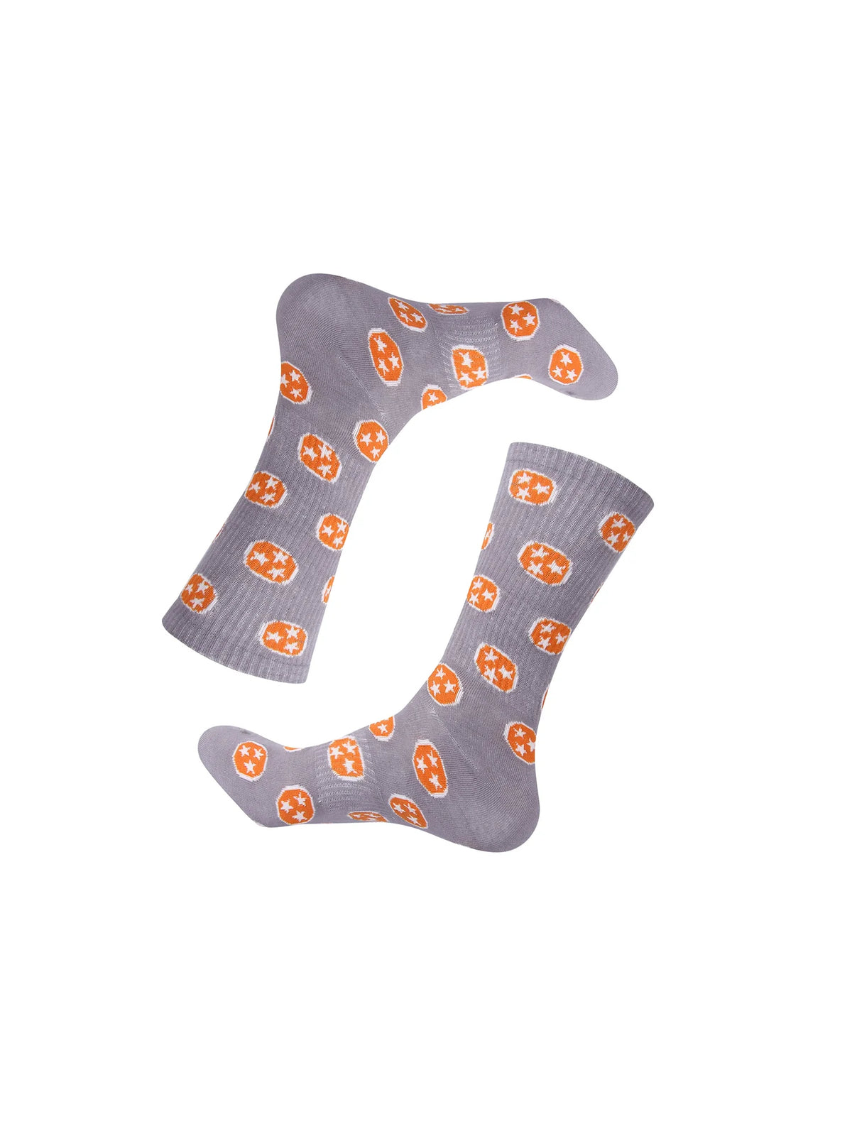 Barrel Down South Tennessee Tri-Star Grey & Orange Ribbed Crew Socks