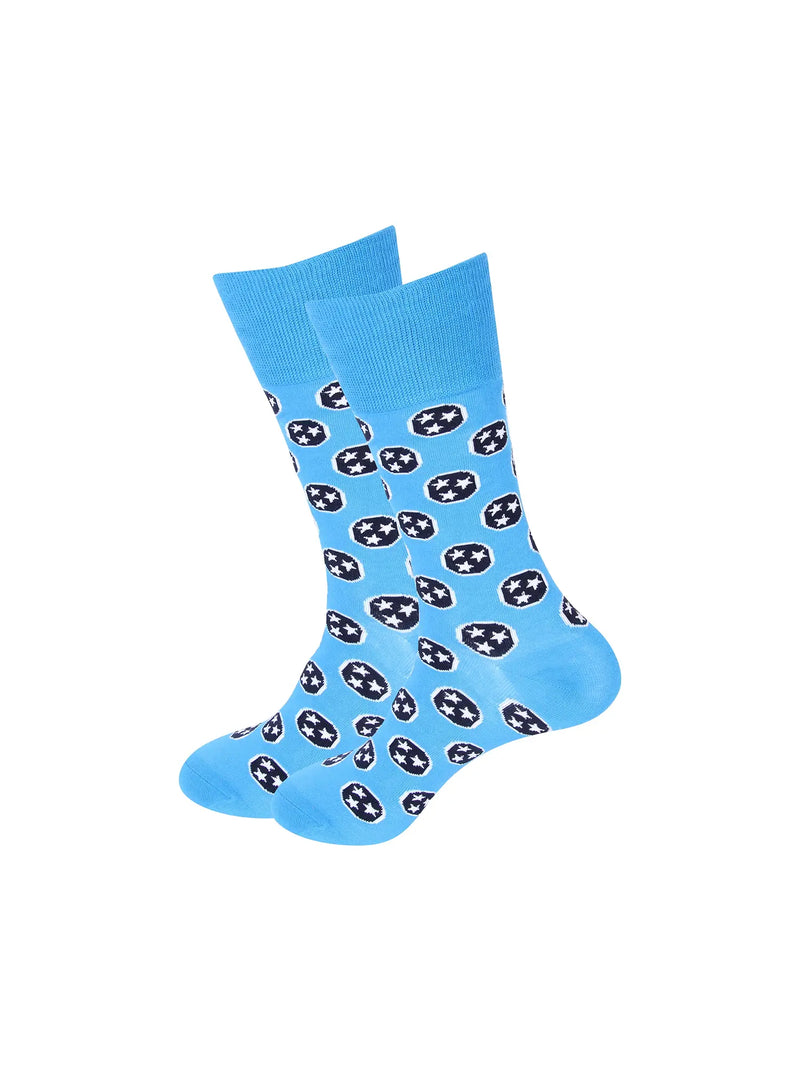 Barrel Down South Men's Tennessee Tri-Star Crew Socks Blue Navy & White