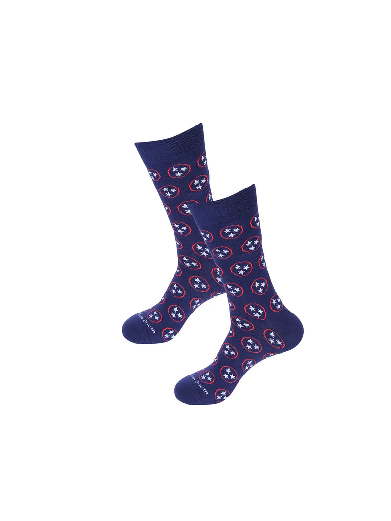 Barrel Down South Tennessee Tri-Star Crew Socks Navy Red & White
