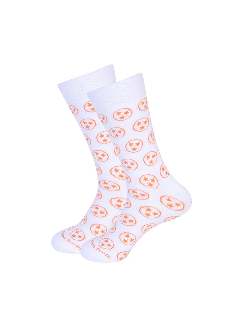 Barrel Down South Tennessee Tri-Star White & Orange Crew Socks