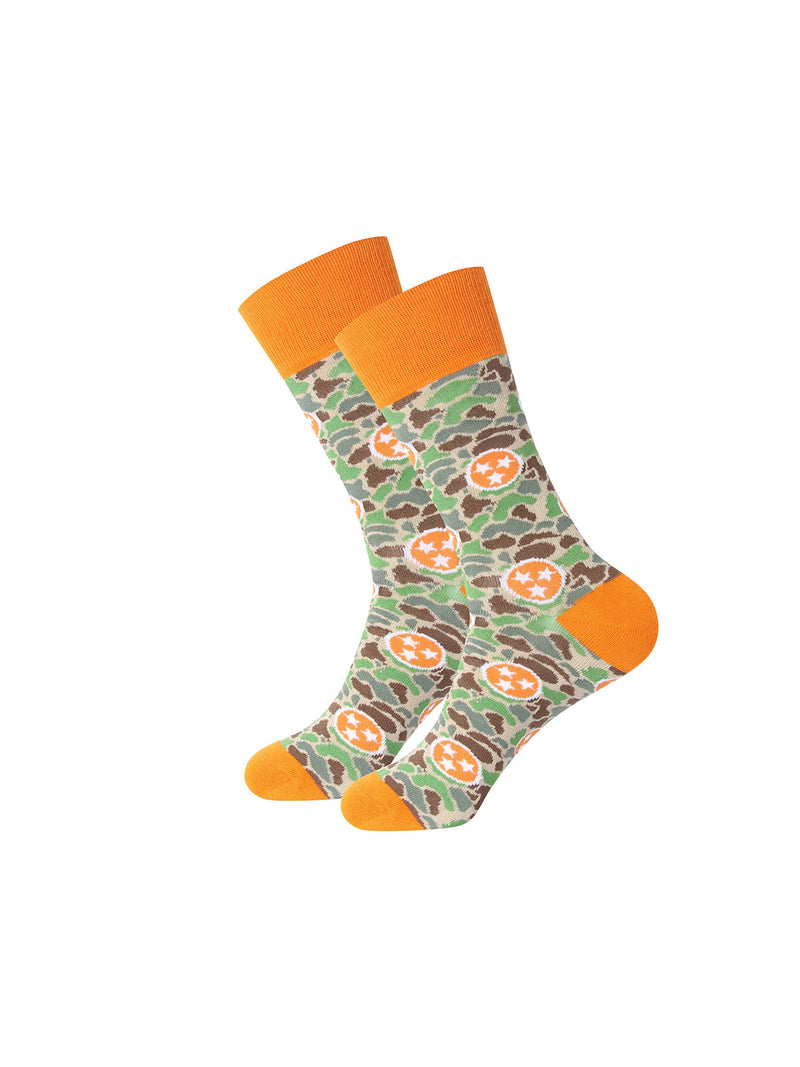 Barrel Down South Orange Tennessee Tri-Star Mossrock Camo Socks