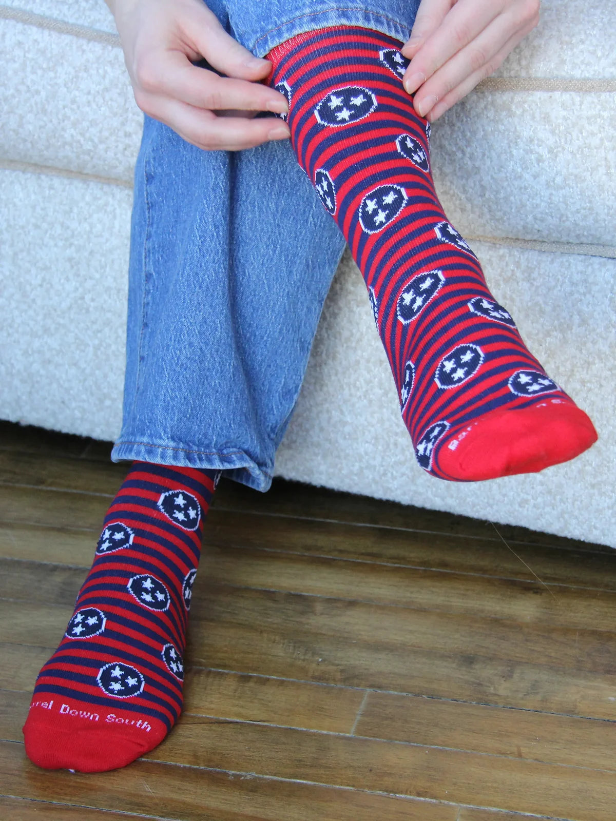 Barrel Down South Tennessee Tri-Star Red & Blue Stripe Crew Socks