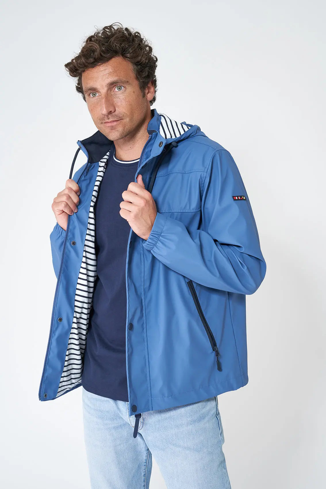 Batela Men's Raincoat with Striped Lining BH Blue