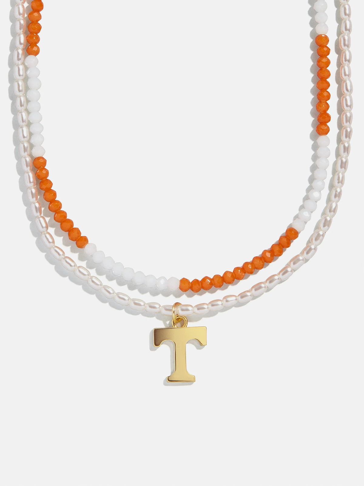 Bauble Bar University of Tennessee Gold Orange & White Beaded Power T Logo Necklace Set TN Vols Gameday