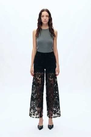 High Rise Lace Wide Leg Jeans