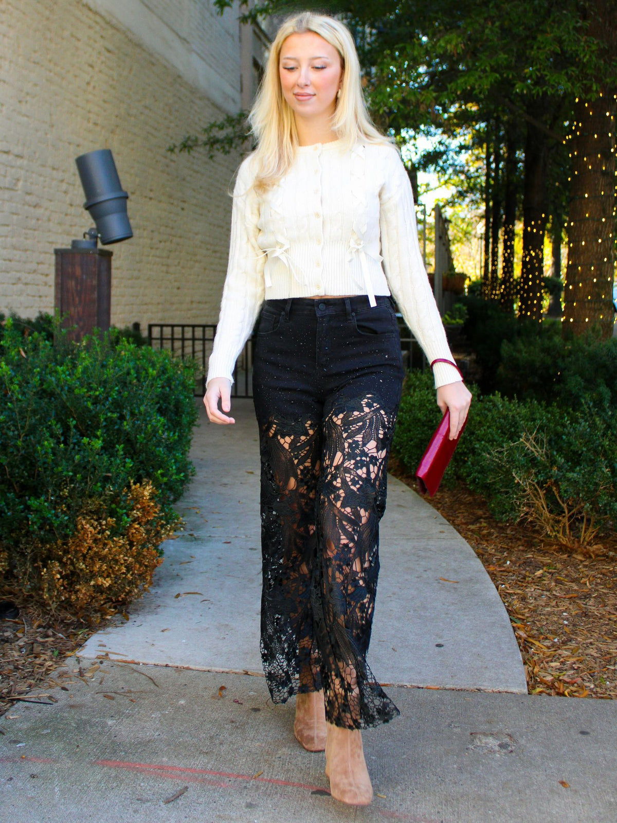 High Rise Lace Wide Leg Jeans
