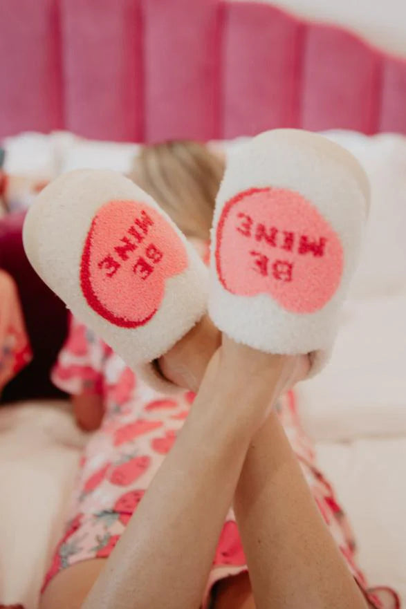 Be Mine Fuzzy Candy Heart Slippers Valentine's Day