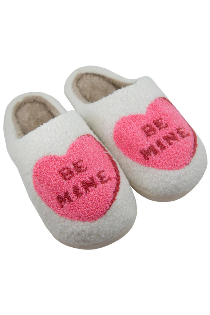 Be Mine Fuzzy Candy Heart Slippers Valentine's Day