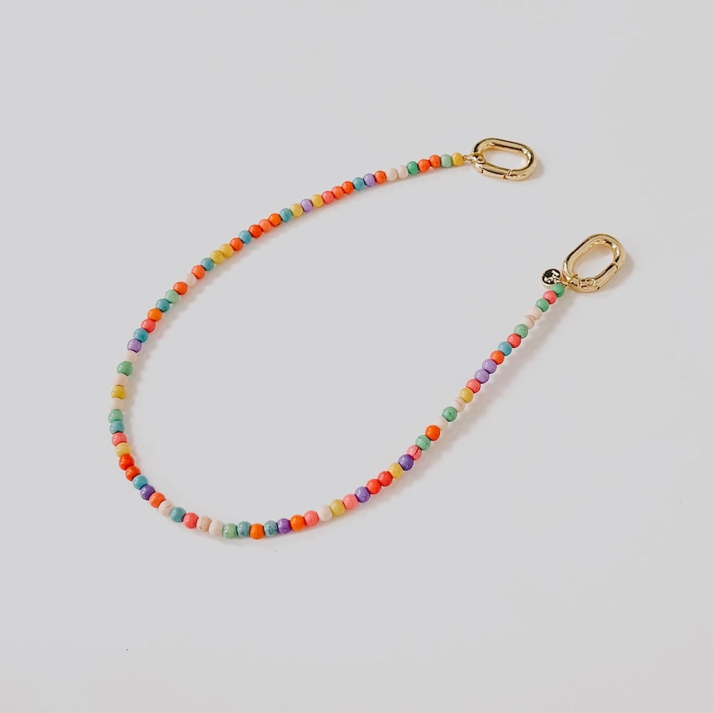 thin natural stone beaded gold multicolor bag charm