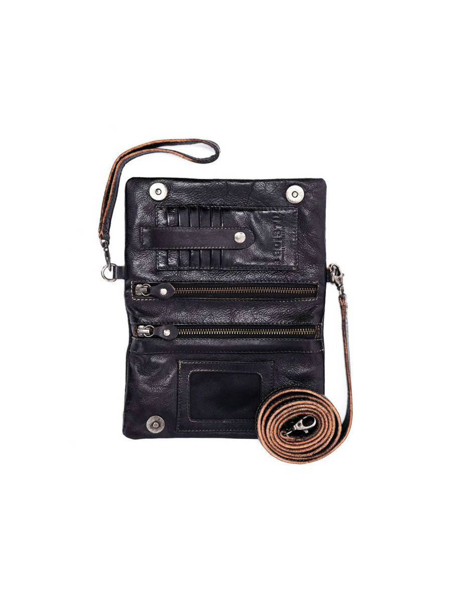 BEDSTU cadence convertible crossbody clutch wallet in black rustic leather