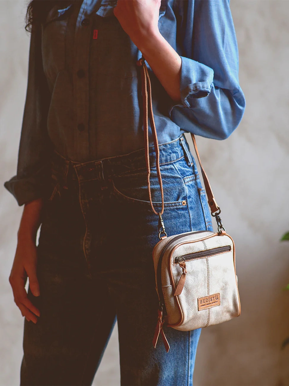 BEDSTU capture two-tone crossbody bag in nectar luxe tan rustic leather