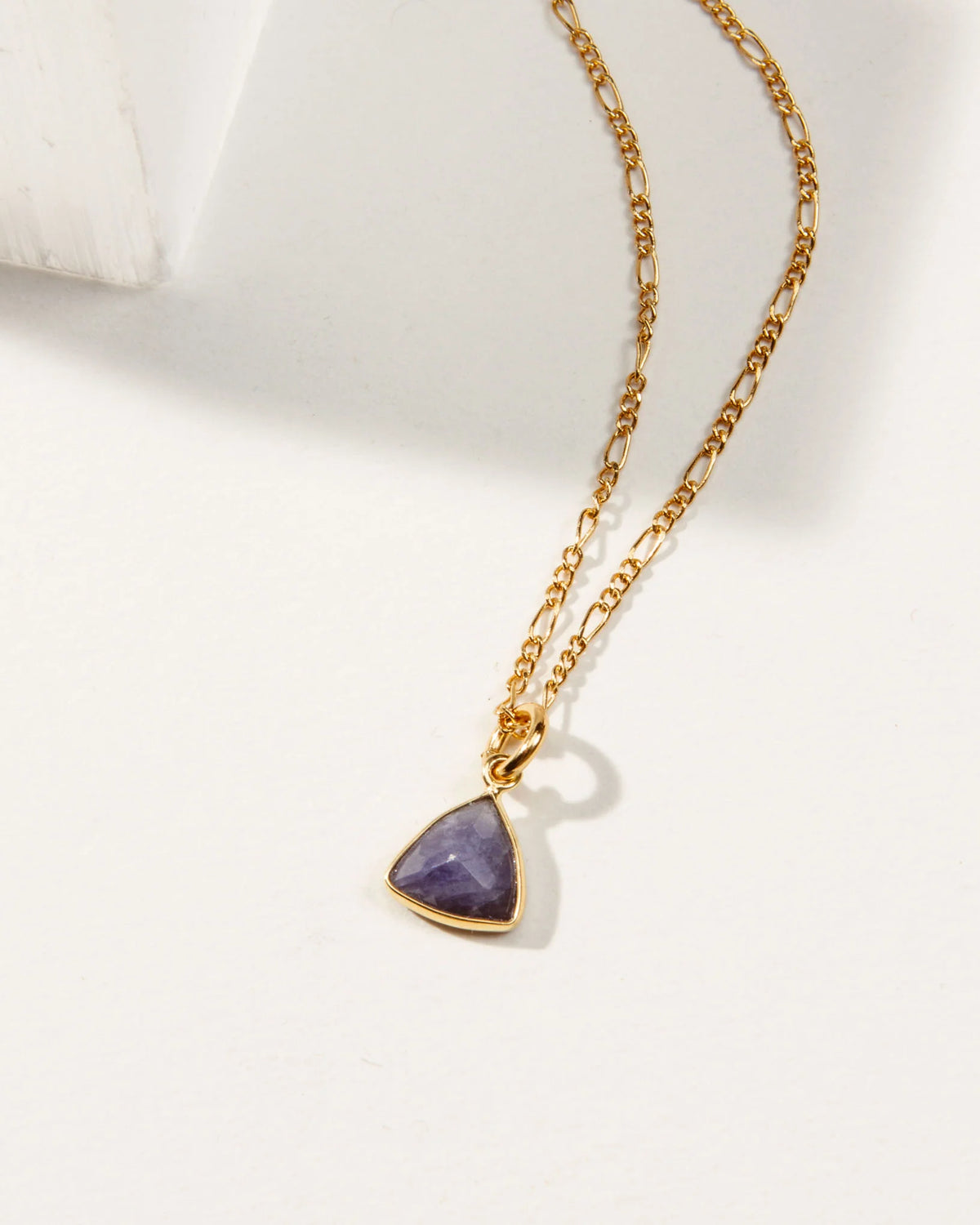 bermuda triangle dainty collar necklace in 14kt gold plated brass and tanzanite by luna norte jewelry