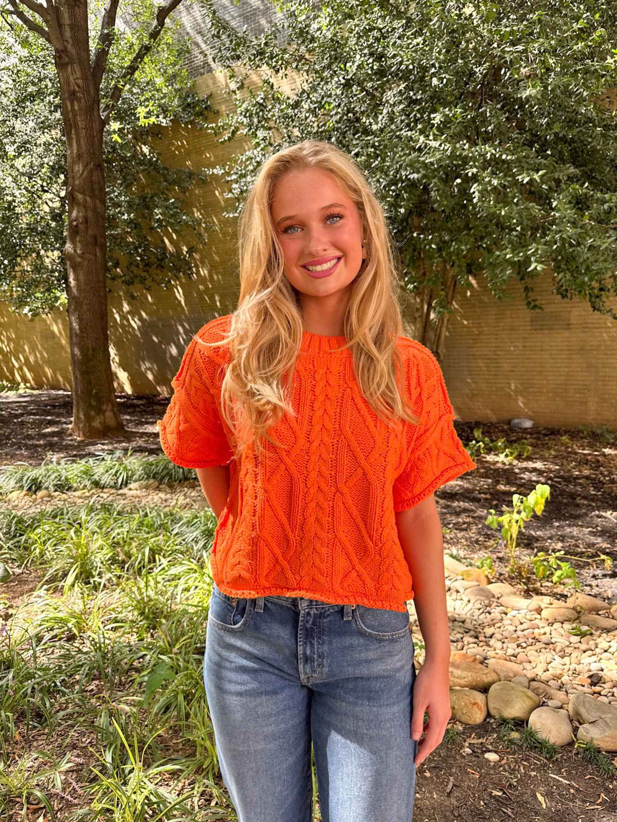 Big Orange Cable Knit Sweater