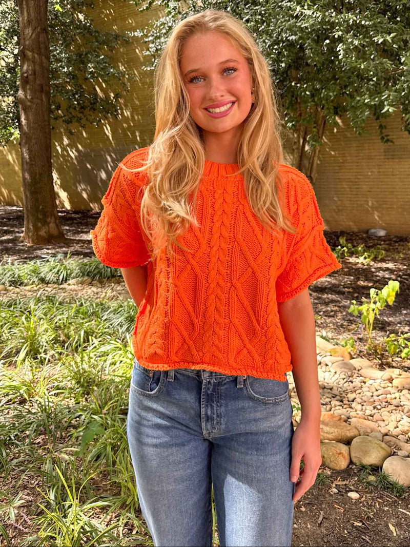 Big Orange Cable Knit Sweater