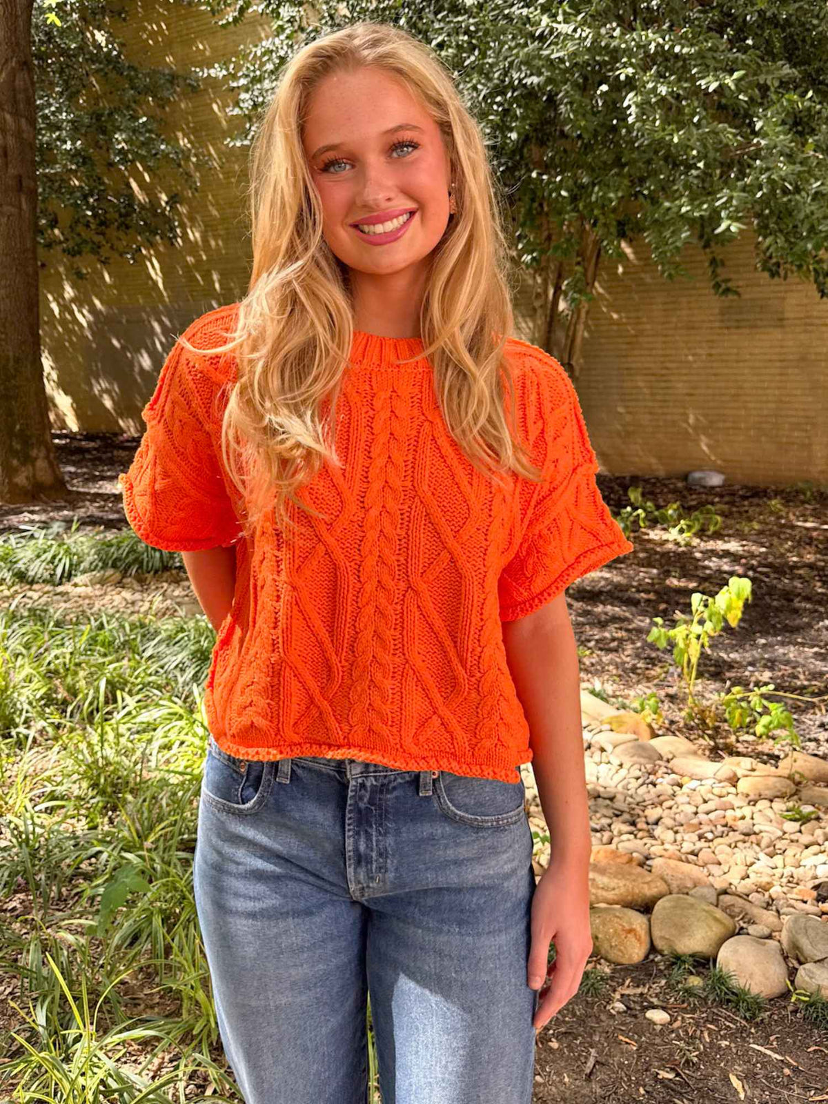 Big Orange Cable Knit Sweater