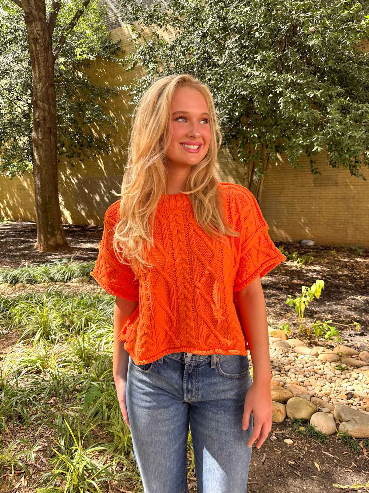 Big Orange Cable Knit Sweater