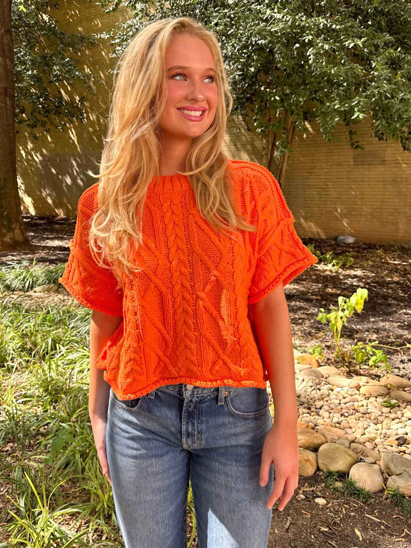 Big Orange Cable Knit Sweater