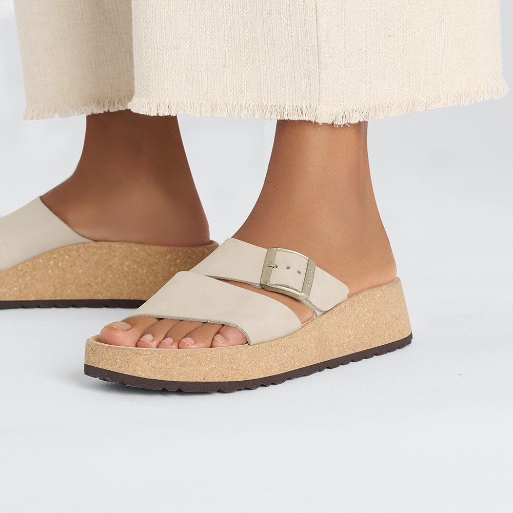 BIRKENSTOCK Almina Wedge in Nubuck Leather Sandcastle
