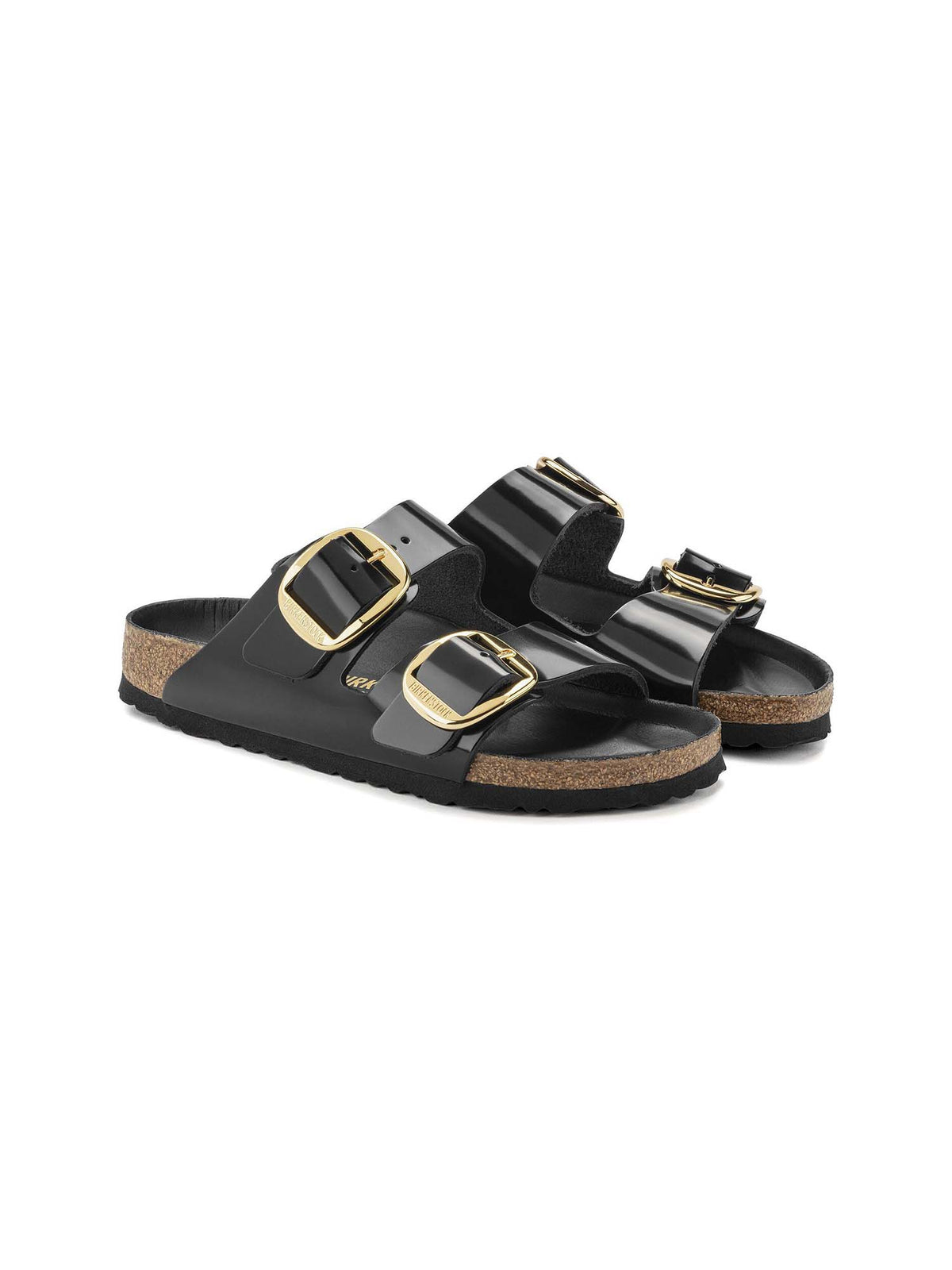 BIRKENSTOCK Arizona Big Buckle Sandal Natural High-Shine Patent Leather Black Narrow