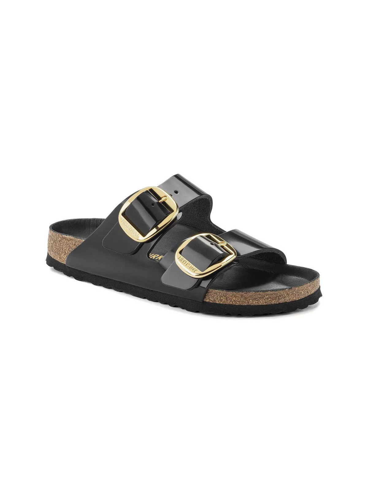 BIRKENSTOCK Arizona Big Buckle Sandal Natural High-Shine Patent Leather Black Narrow